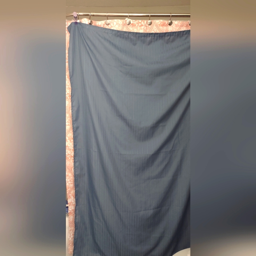 French Country Blue Shower Curtain With Satin Stripes - Picture 1 of 5